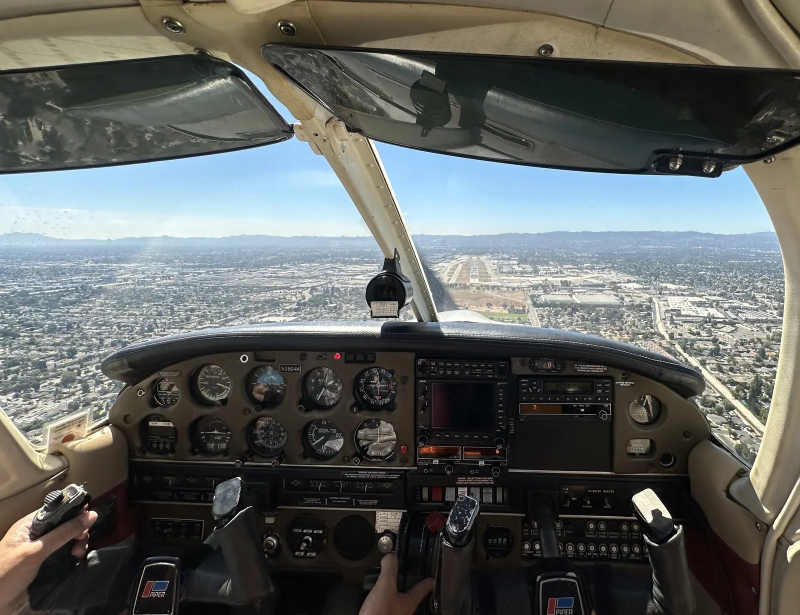 View from the cockpit on final approach into Van Nuys Airport