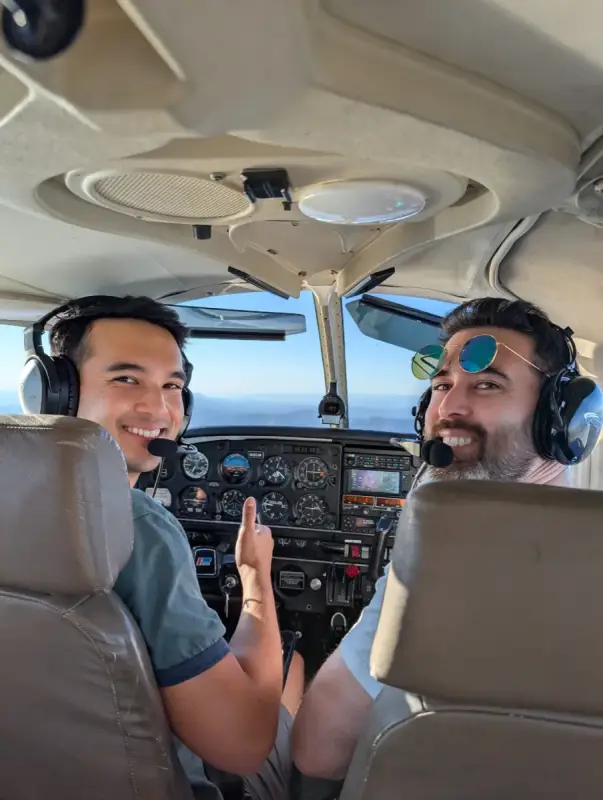 Chadd Alef and his student flying over the mountains outside Santa Ynez Valley